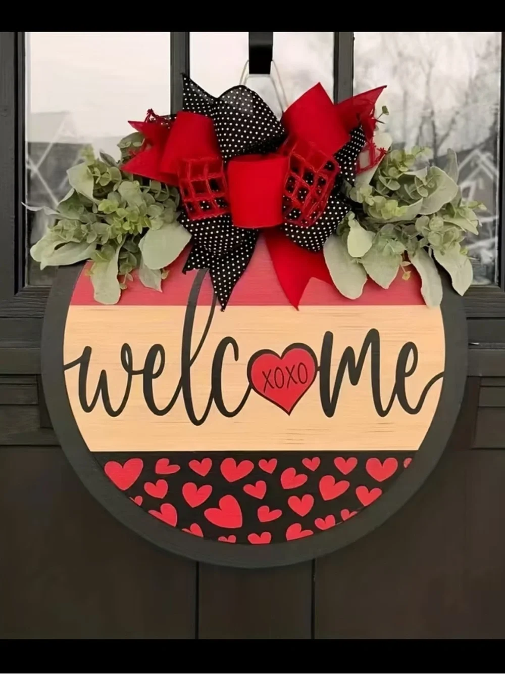 Red & Black Heart Welcome Wreath Door Hanger